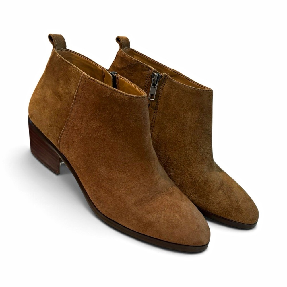 J.Crew Women's 7.5 Brown Suede Leather Ankle Booties Block Heel Side Zip